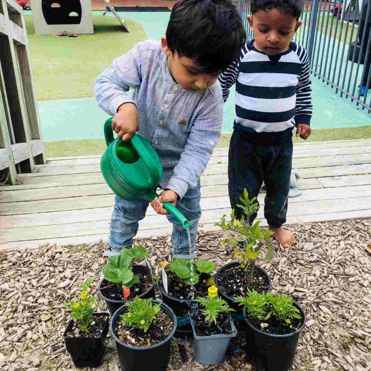 Busy Bees Pakuranga 2 boys watering plants 