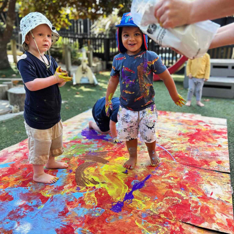 Messy Play and painting at Busy Bees Ruakaka